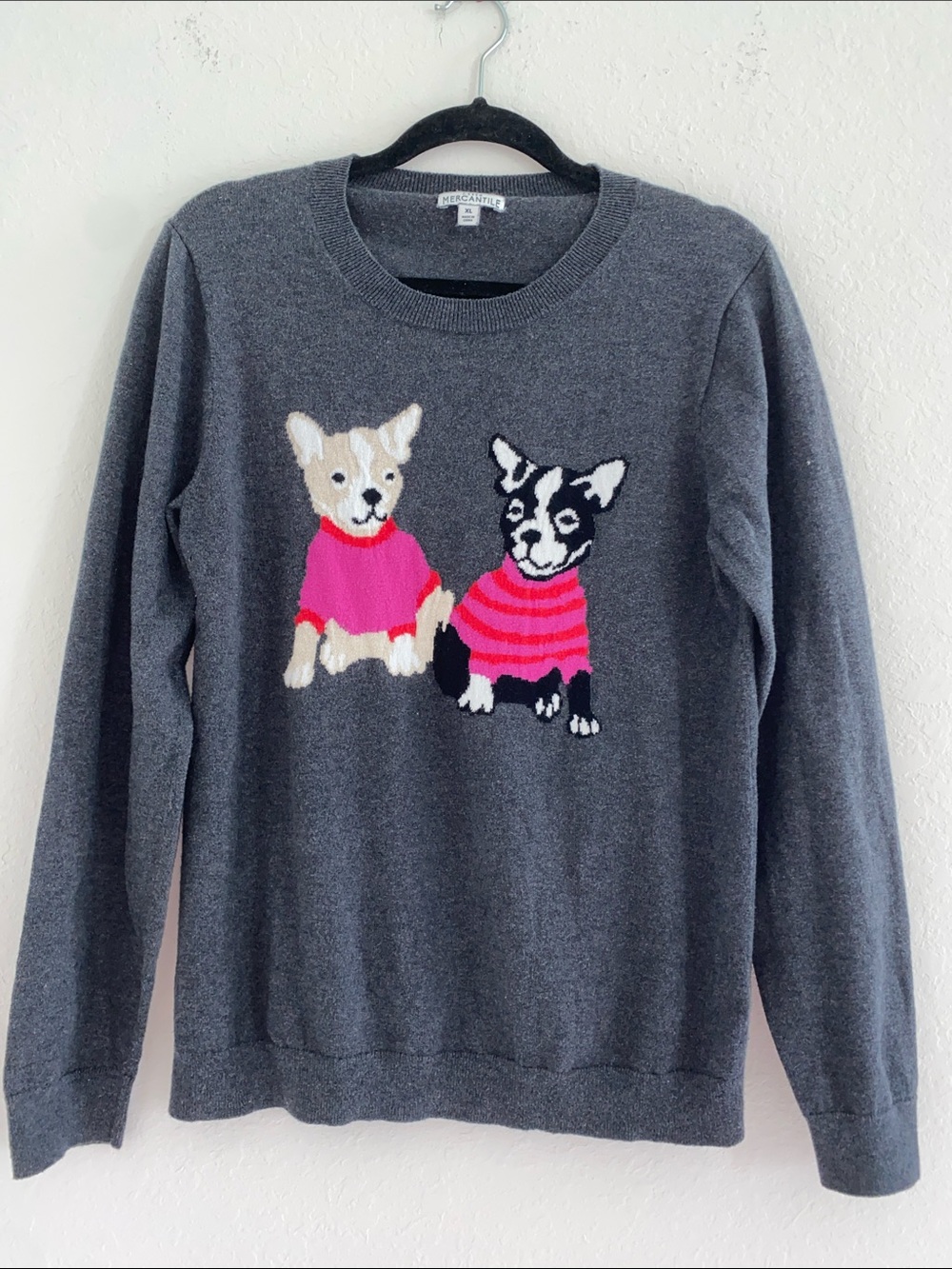 J.Crew Mercantile French Bulldog Wearing Sweaters-Cotton/Marino Wool Blend-XL